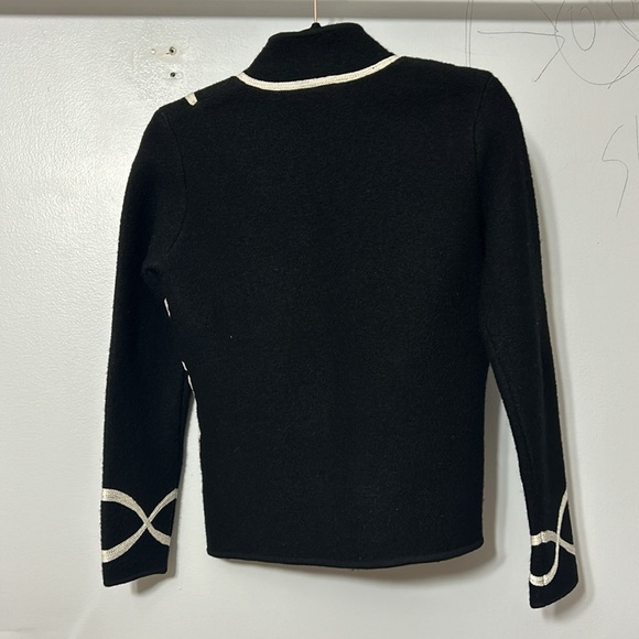 TALBOTS Jacket zip WOOL S Black Front White Trimming SMALL - Picture 3 of 4